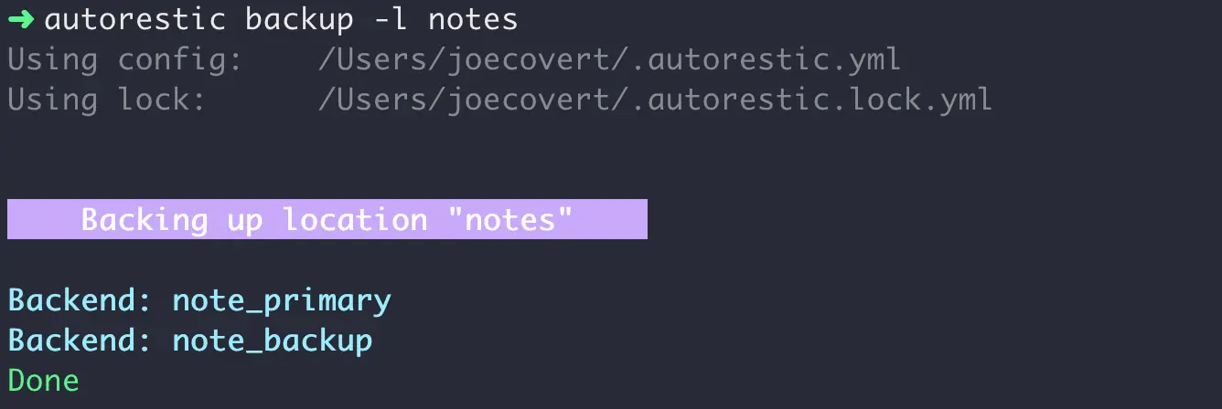 autorestic backup output