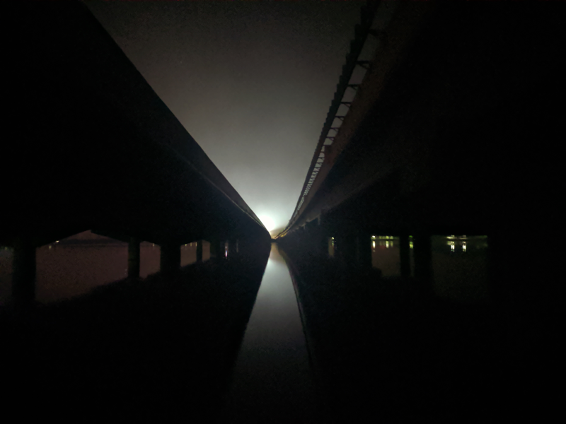 Cross-lake road at night